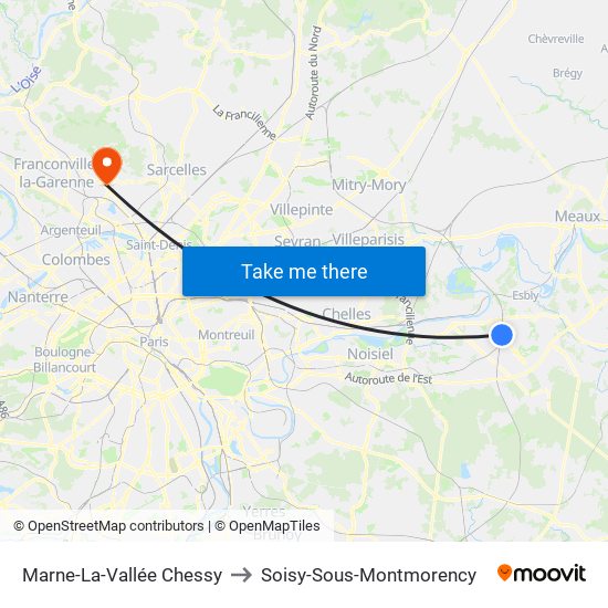 Marne-La-Vallée Chessy to Soisy-Sous-Montmorency map