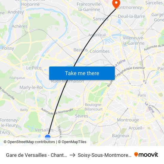 Gare de Versailles - Chantiers to Soisy-Sous-Montmorency map