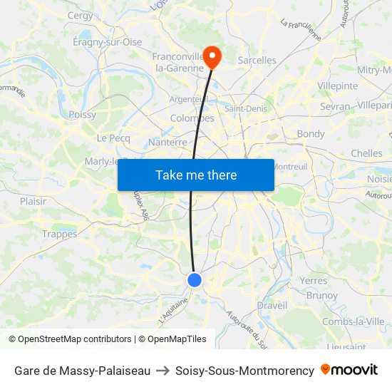 Gare de Massy-Palaiseau to Soisy-Sous-Montmorency map