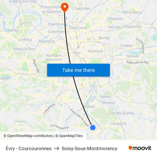 Évry - Courcouronnes to Soisy-Sous-Montmorency map