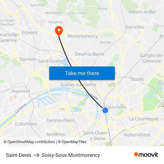 Saint-Denis to Soisy-Sous-Montmorency map