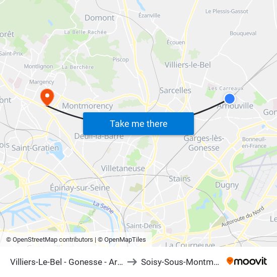 Villiers-Le-Bel - Gonesse - Arnouville to Soisy-Sous-Montmorency map
