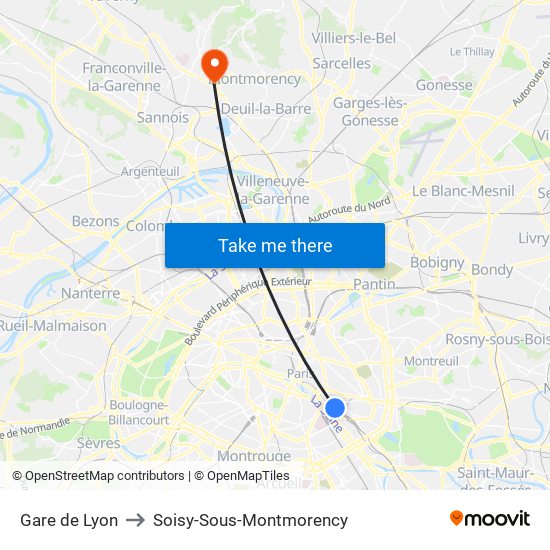 Gare de Lyon to Soisy-Sous-Montmorency map