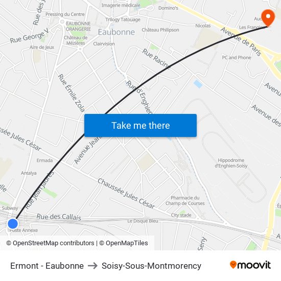 Ermont - Eaubonne to Soisy-Sous-Montmorency map