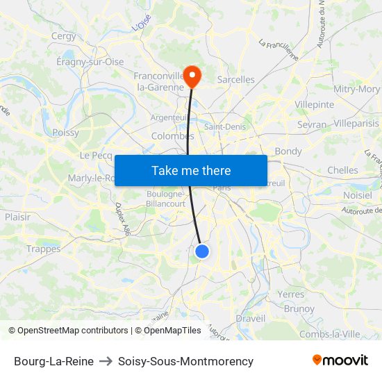 Bourg-La-Reine to Soisy-Sous-Montmorency map