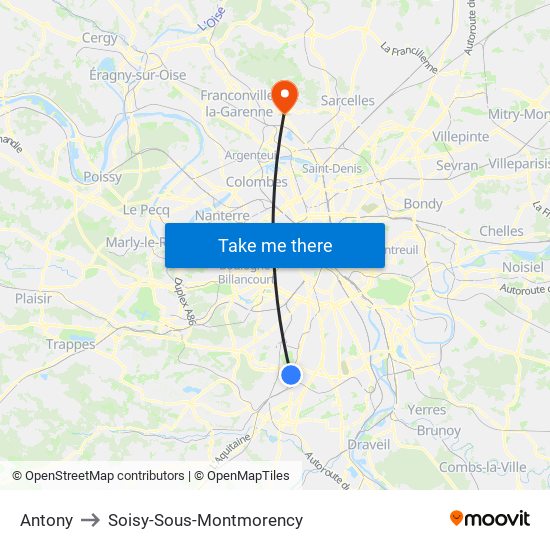 Antony to Soisy-Sous-Montmorency map