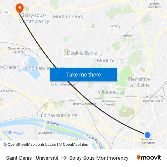 Saint-Denis - Université to Soisy-Sous-Montmorency map