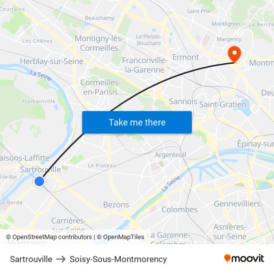 Sartrouville to Soisy-Sous-Montmorency map
