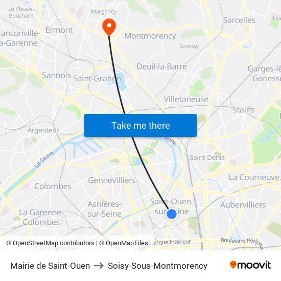 Mairie de Saint-Ouen to Soisy-Sous-Montmorency map