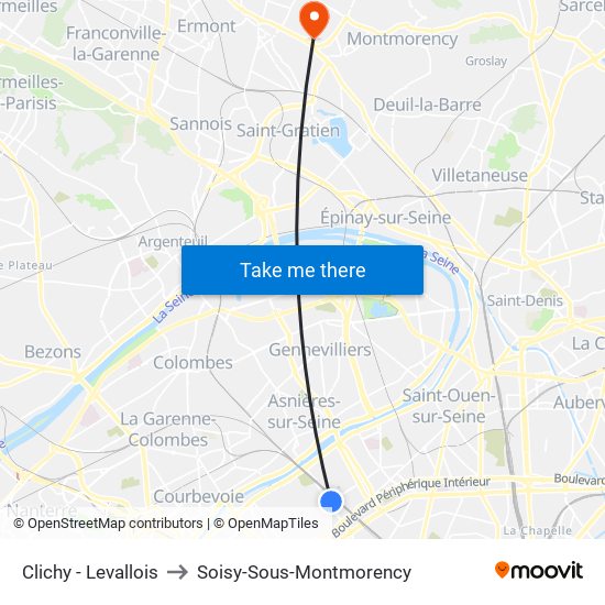 Clichy - Levallois to Soisy-Sous-Montmorency map