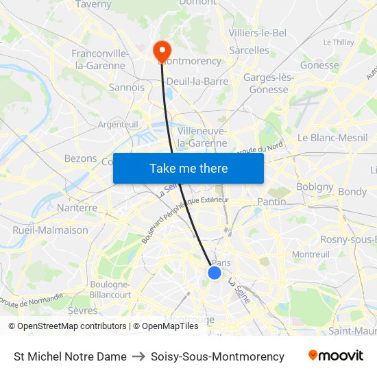 St Michel Notre Dame to Soisy-Sous-Montmorency map