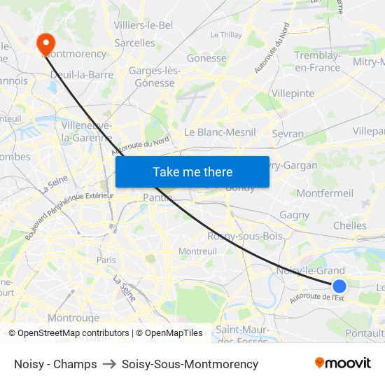 Noisy - Champs to Soisy-Sous-Montmorency map