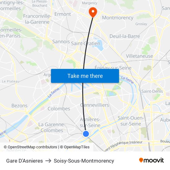 Gare D'Asnieres to Soisy-Sous-Montmorency map
