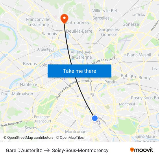 Gare D'Austerlitz to Soisy-Sous-Montmorency map