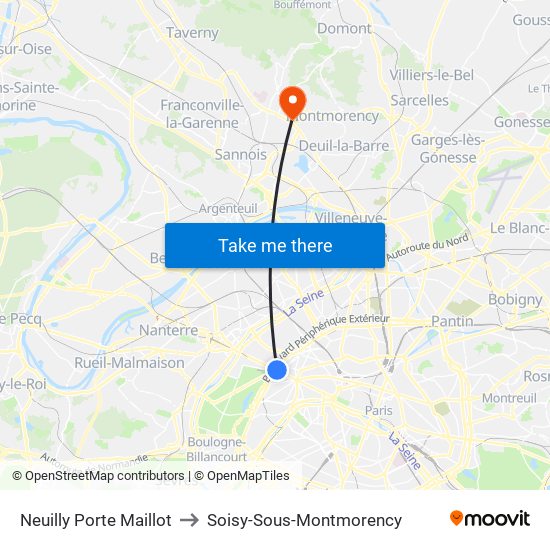 Neuilly Porte Maillot to Soisy-Sous-Montmorency map