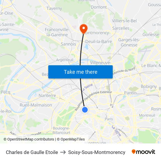 Charles de Gaulle Etoile to Soisy-Sous-Montmorency map