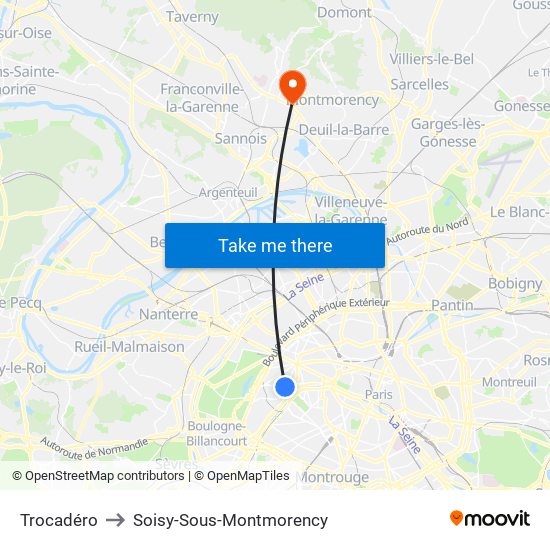 Trocadéro to Soisy-Sous-Montmorency map