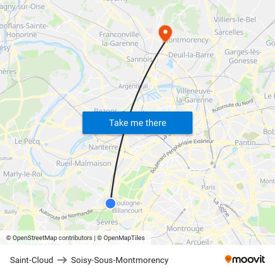 Saint-Cloud to Soisy-Sous-Montmorency map