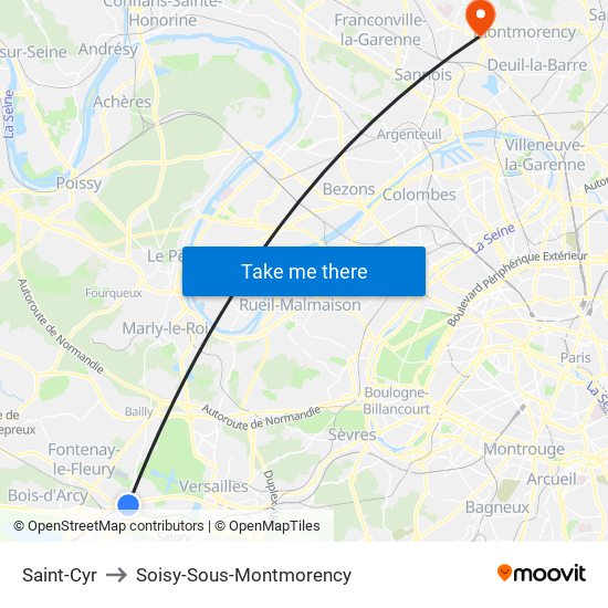 Saint-Cyr to Soisy-Sous-Montmorency map