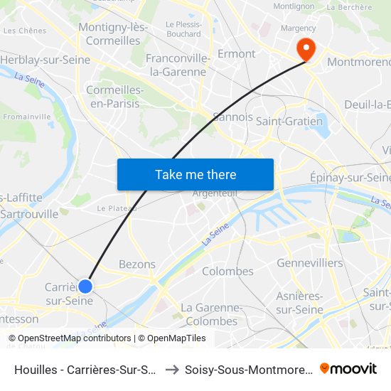 Houilles - Carrières-Sur-Seine to Soisy-Sous-Montmorency map