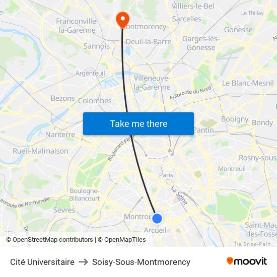 Cité Universitaire to Soisy-Sous-Montmorency map