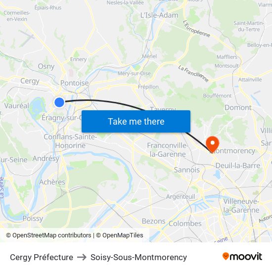 Cergy Préfecture to Soisy-Sous-Montmorency map