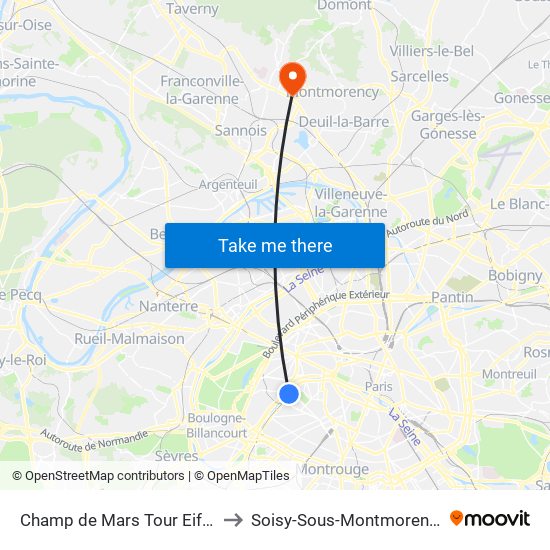 Champ de Mars Tour Eiffel to Soisy-Sous-Montmorency map