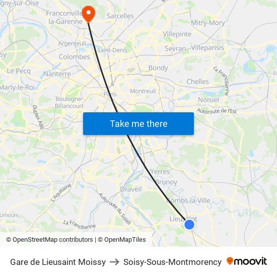 Gare de Lieusaint Moissy to Soisy-Sous-Montmorency map