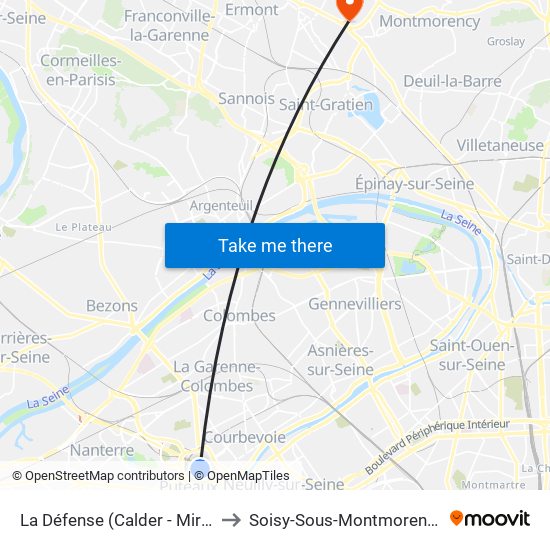 La Défense (Calder - Miro) to Soisy-Sous-Montmorency map