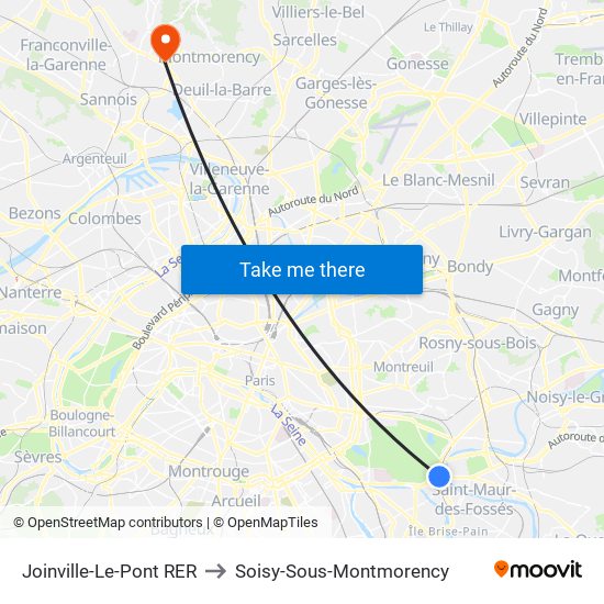 Joinville-Le-Pont RER to Soisy-Sous-Montmorency map