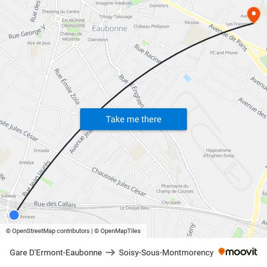Gare D'Ermont-Eaubonne to Soisy-Sous-Montmorency map