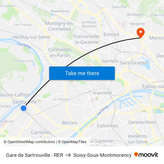 Gare de Sartrouville - RER to Soisy-Sous-Montmorency map