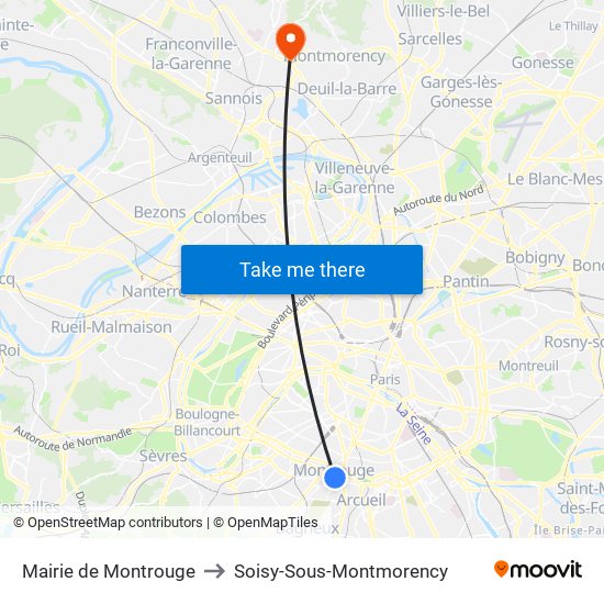 Mairie de Montrouge to Soisy-Sous-Montmorency map