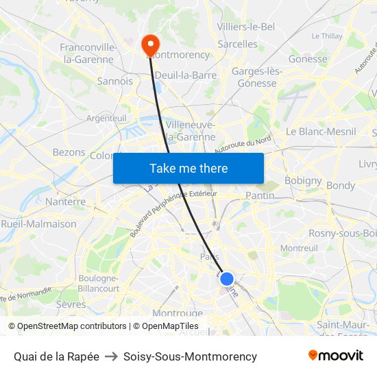 Quai de la Rapée to Soisy-Sous-Montmorency map