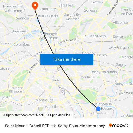 Saint-Maur – Créteil RER to Soisy-Sous-Montmorency map