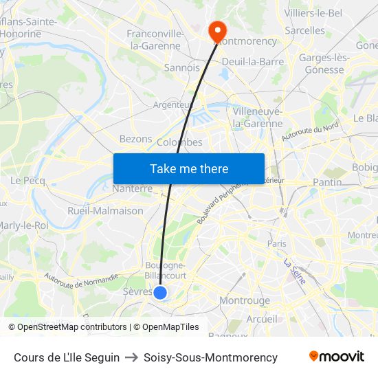 Cours de L'Ile Seguin to Soisy-Sous-Montmorency map