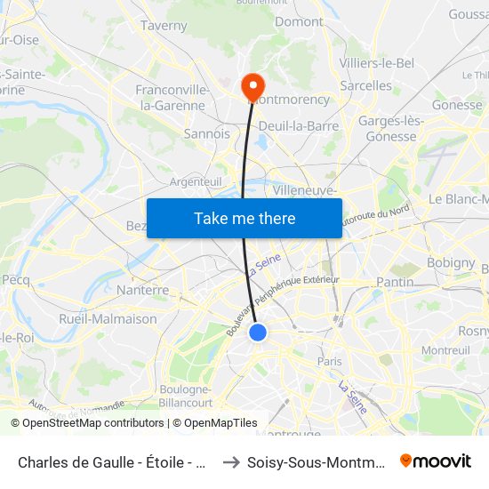 Charles de Gaulle - Étoile - Wagram to Soisy-Sous-Montmorency map