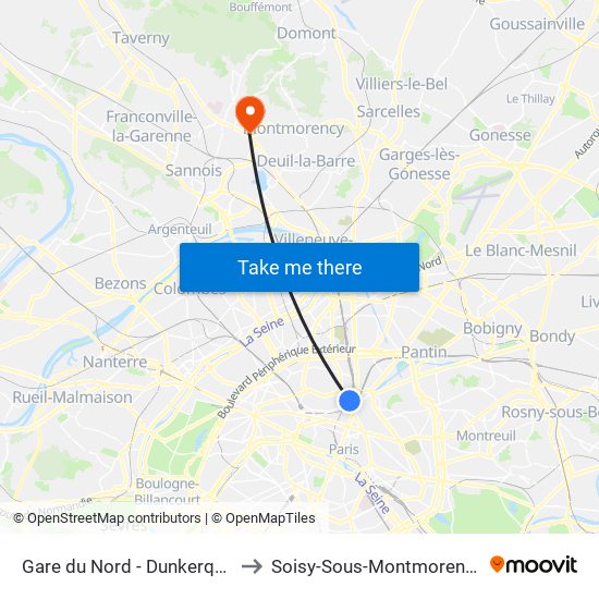 Gare du Nord - Dunkerque to Soisy-Sous-Montmorency map