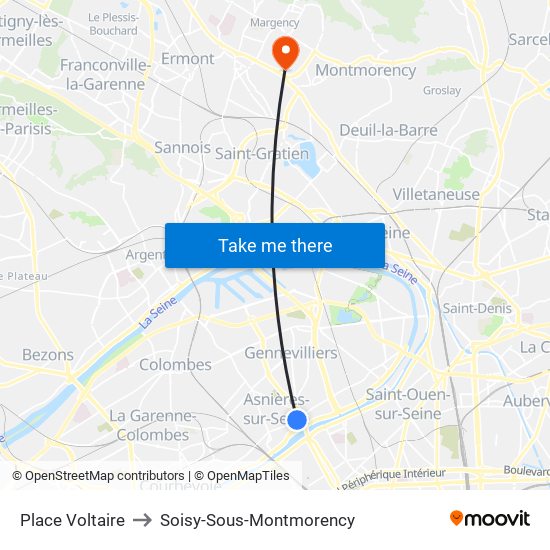 Place Voltaire to Soisy-Sous-Montmorency map