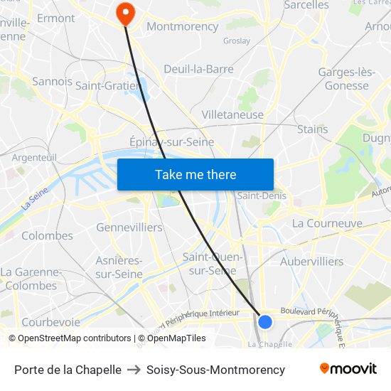 Porte de la Chapelle to Soisy-Sous-Montmorency map