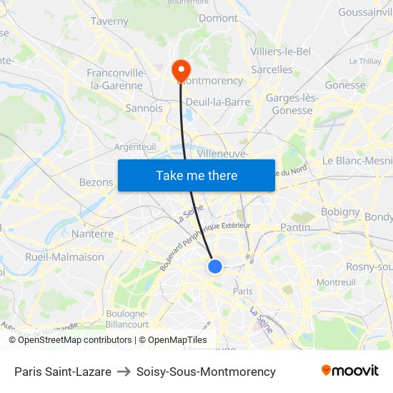 Paris Saint-Lazare to Soisy-Sous-Montmorency map