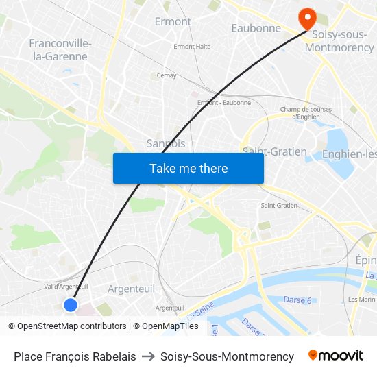 Place François Rabelais to Soisy-Sous-Montmorency map