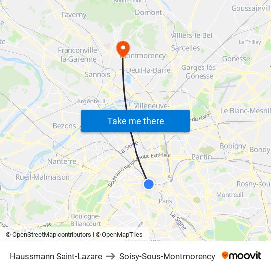 Haussmann Saint-Lazare to Soisy-Sous-Montmorency map