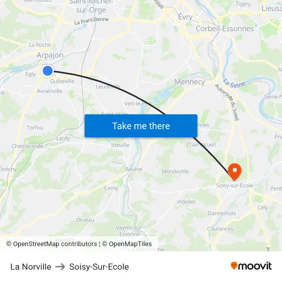 La Norville to Soisy-Sur-Ecole map
