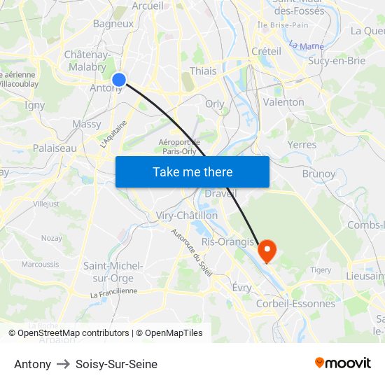 Antony to Soisy-Sur-Seine map
