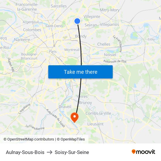 Aulnay-Sous-Bois to Soisy-Sur-Seine map