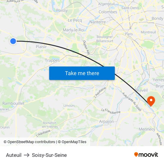 Auteuil to Soisy-Sur-Seine map