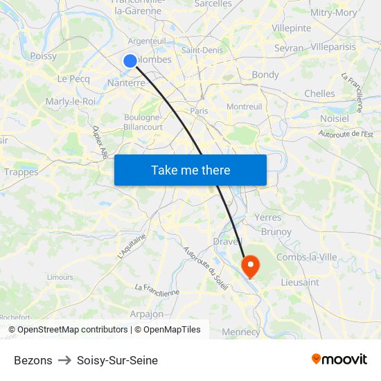 Bezons to Soisy-Sur-Seine map