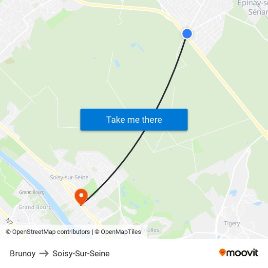 Brunoy to Soisy-Sur-Seine map