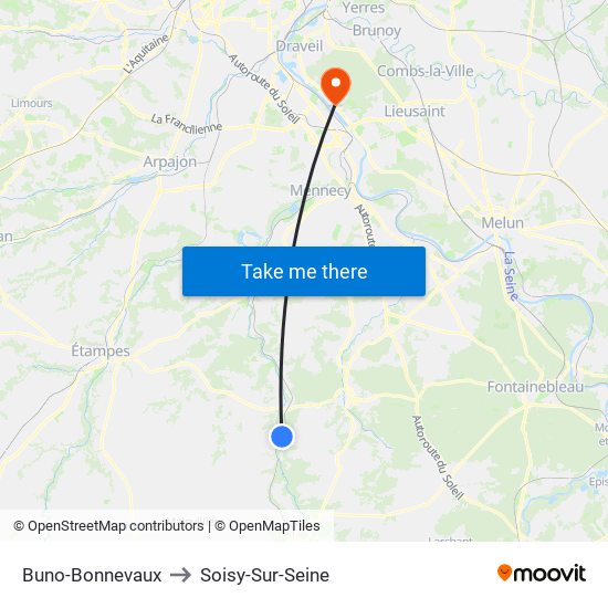 Buno-Bonnevaux to Soisy-Sur-Seine map